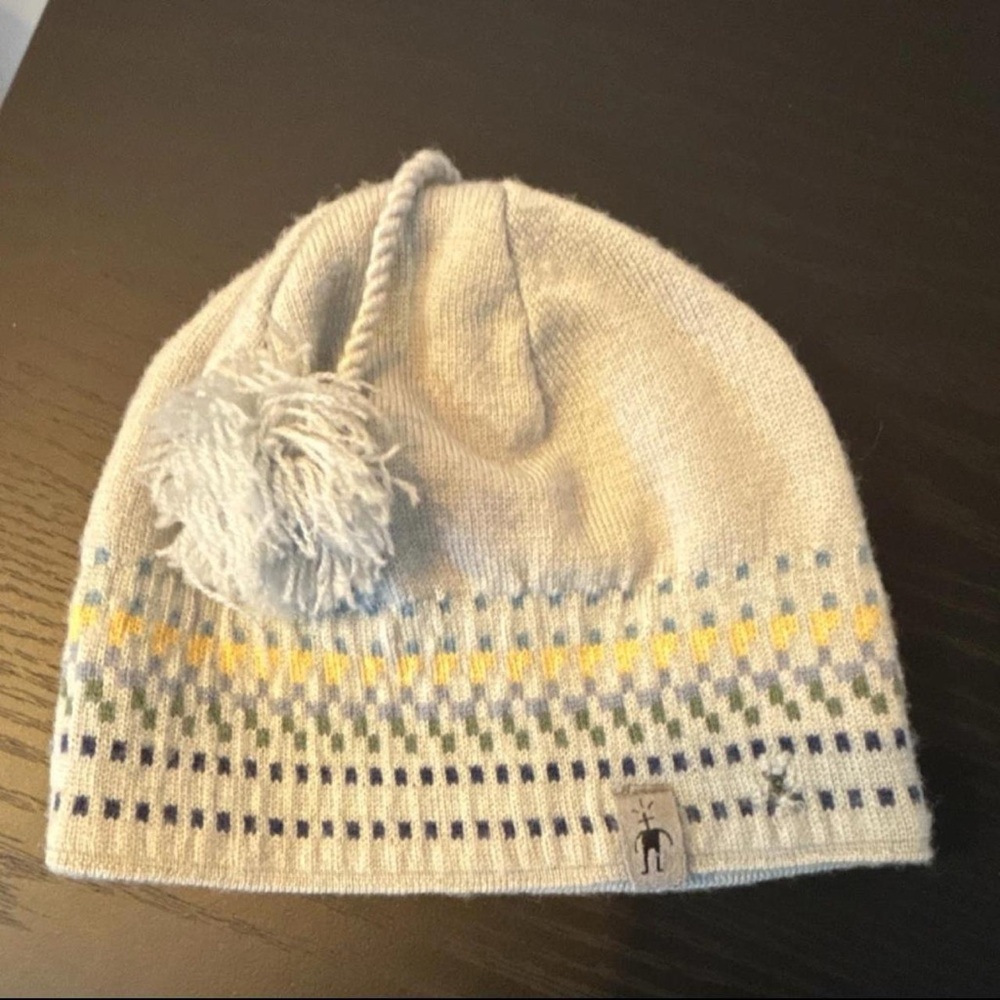 SmartWool Merino Wool Knit Kids Beanie Light Blue Tasseled Winter Hat